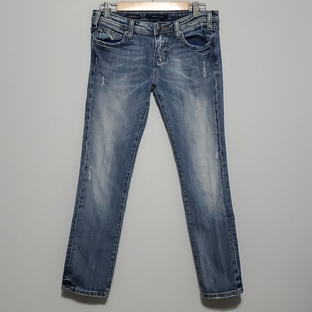 Vigoss Studio jeans women's‎ size 7 / 8 blue The Ritz cropped skinny holes